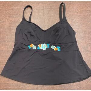 Coco Reef 34DD Black Tankini Top Embroidered Sequin Blue Floral Adjustable Strap